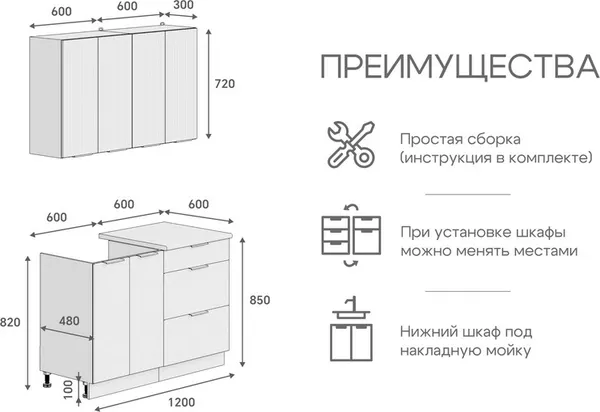 Изображение товара Кухонный гарнитур Кортекс-мебель Корнелия Марика 1.2 (зеленый софт/мрамор итальянский)