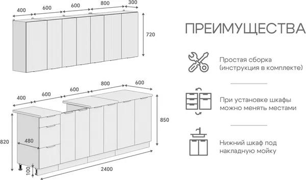 Изображение товара Кухонный гарнитур Кортекс-мебель Корнелия Марика 2.4 (белый софт/мрамор итальянский)