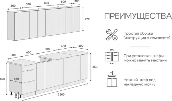 Изображение товара Кухонный гарнитур Кортекс-мебель Корнелия Марика 2.5 (персидский жемчуг/мрамор итальянский)
