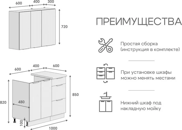 Изображение товара Кухонный гарнитур Кортекс-мебель Корнелия Марика 1.0 (белый софт/мрамор итальянский)