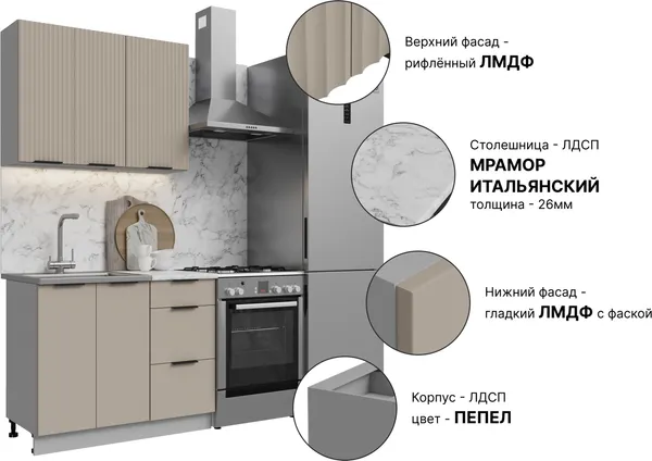 Изображение товара Кухонный гарнитур Кортекс-мебель Корнелия Марика 1.0 (капучино софт/мрамор итальянский)