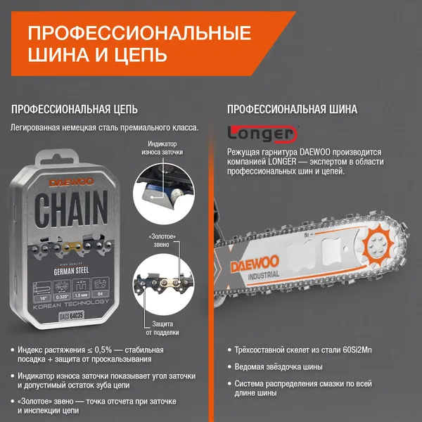 Изображение товара Бензопила цепная Daewoo Power DACS 450