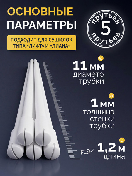 Изображение товара Комплект для ремонта потолочных сушилок Comfort Alumin Group ф11мм 1.2м / 012095 (5шт, белый)