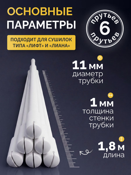 Изображение товара Комплект для ремонта потолочных сушилок Comfort Alumin Group ф11мм 1.8м / 012114 (6шт, белый)