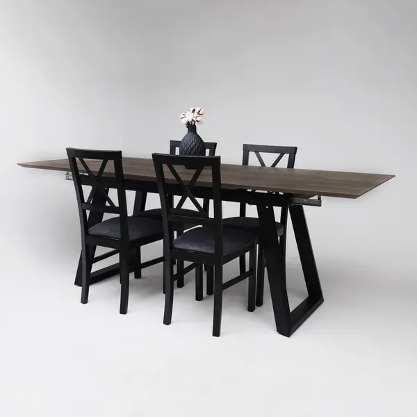 Изображение товара Обеденный стол ОКА Сангай 136-196x80x80 (дуб галифакс табак/черный )