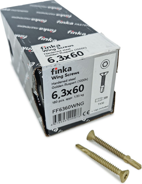 Изображение товара Шуруп Finka Wing Screws С крыльчаткой флюгель 6.3x60 со сверлом TORX30 (180шт, Golden Ruspert)
