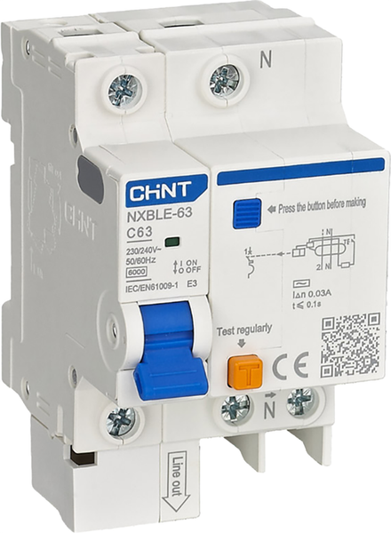 Изображение товара Дифференциальный автомат Chint NXBLE-63 1P+N 63А 30mA 6kA АС / 819938