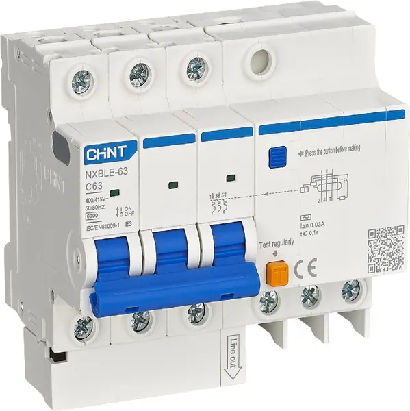 Изображение товара Дифференциальный автомат Chint NXBLE-63 3P+N 32А 30mA 6kA АС / 982115