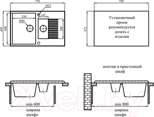 Изображение товара Мойка кухонная БелЭворс Forma L (серый)