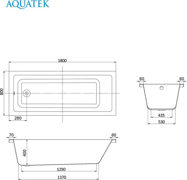 Изображение товара Ванна акриловая Aquatek Тея 180x80см / TEI180-0000002 
