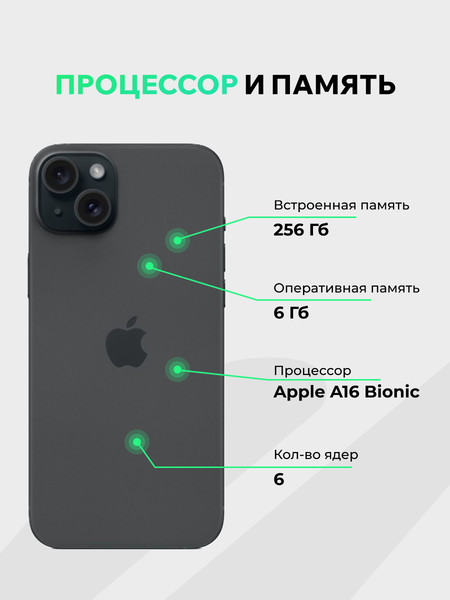 Изображение товара Смартфон восстановленный Apple iPhone 15 256GB ELNU Грейд A (черный)