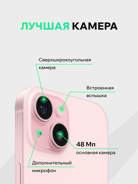 Изображение товара Смартфон восстановленный Apple iPhone 15 256GB ELNU Грейд A (розовый)