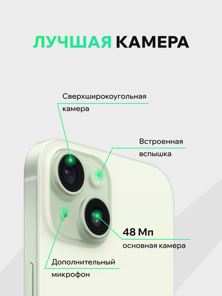 Изображение товара Смартфон восстановленный Apple iPhone 15 128GB ELNU Грейд A (зеленый)