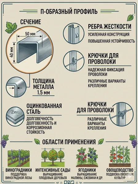 Изображение товара Столб для шпалеры ИМпласт Комплект шпалерных столбов 50x40 / 15592 (4шт)