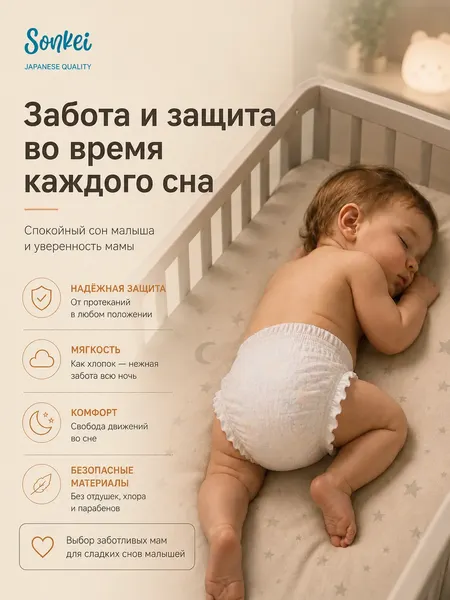 Изображение товара Подгузники-трусики детские SONKEI Premium М 5-10кг (56шт)