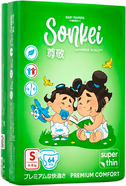 Изображение товара Подгузники детские SONKEI Super Thin S 4-8кг (64шт)