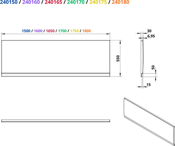 Изображение товара Экран для ванны Roxen 175x55 / 240175