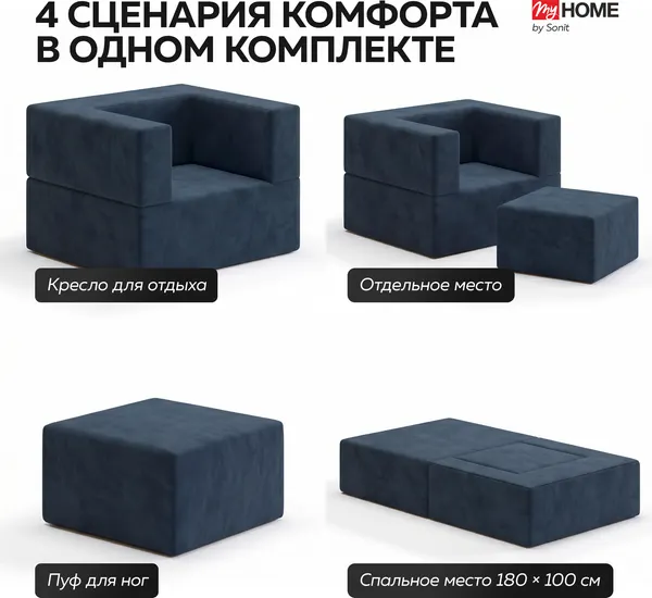 Изображение товара Бескаркасное кресло-кровать Sonit Lucky Eclipse 15 (синий)