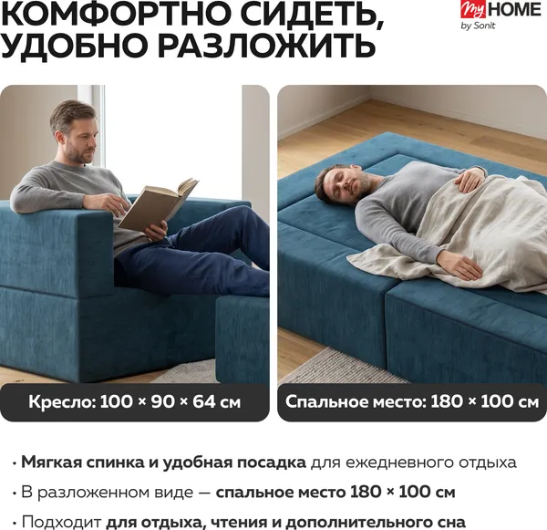 Изображение товара Бескаркасное кресло-кровать Sonit Lucky Eclipse 15 (синий)