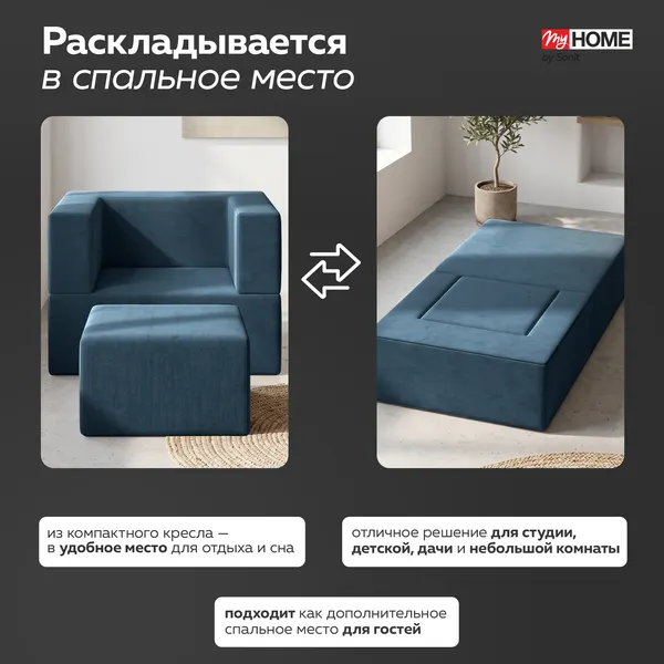 Изображение товара Бескаркасное кресло-кровать Sonit Lucky Eclipse 15 (синий)