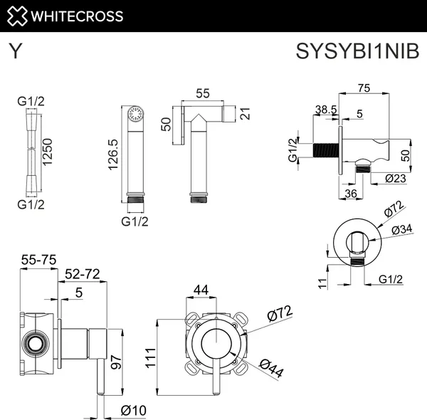 Изображение товара Гигиенический душ со смесителем Whitecross SYSYBI1NIB (брашированный никель)