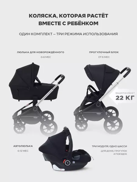 Изображение товара Детская универсальная коляска MOWbaby Zoom 3в1 / RA087 (Silver Black)