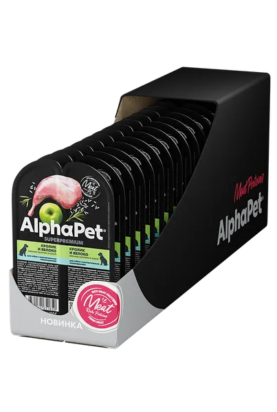 Изображение товара Влажный корм для собак AlphaPet Чувствительное пищеварение с кроликом и яблоком в соусе (100г)