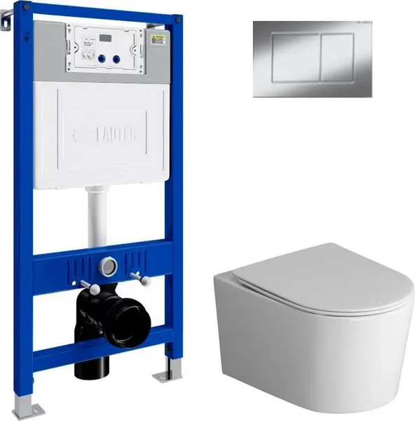 Изображение товара Унитаз подвесной с инсталляцией Grossman GR-4499SQ + Lauter 21901002 + Lauter 219701J (хром)