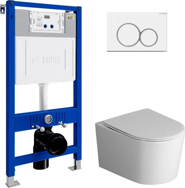 Изображение товара Унитаз подвесной с инсталляцией Grossman GR-4499SQ + Lauter 21901002 + Lauter 219702E (белый)