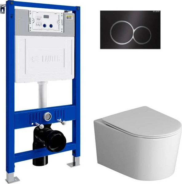 Изображение товара Унитаз подвесной с инсталляцией Grossman GR-4499SQ + Lauter 21901002 + Lauter 219704E (черный)