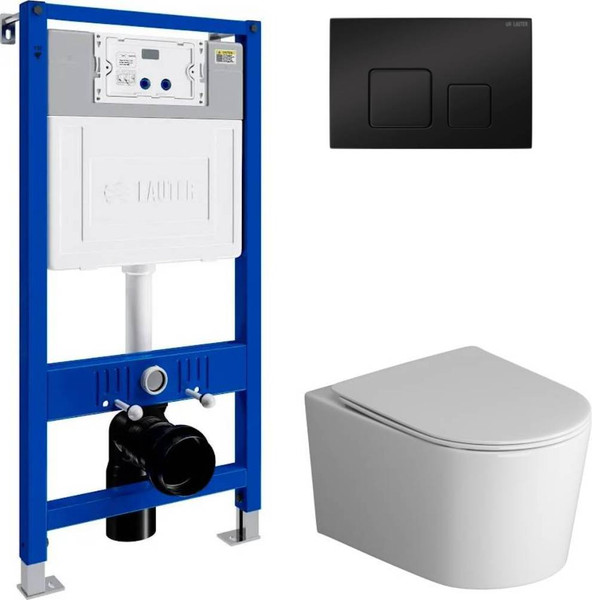Изображение товара Унитаз подвесной с инсталляцией Grossman GR-4499SQ + Lauter 21901002 + Lauter 219704F (черный)
