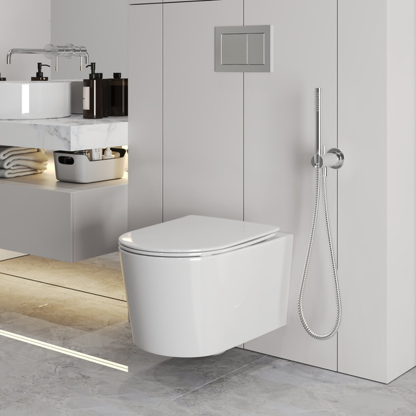 Изображение товара Унитаз подвесной с инсталляцией Grossman GR-4499SQ + Lauter 21901002 + Lauter 219701HD (хром)