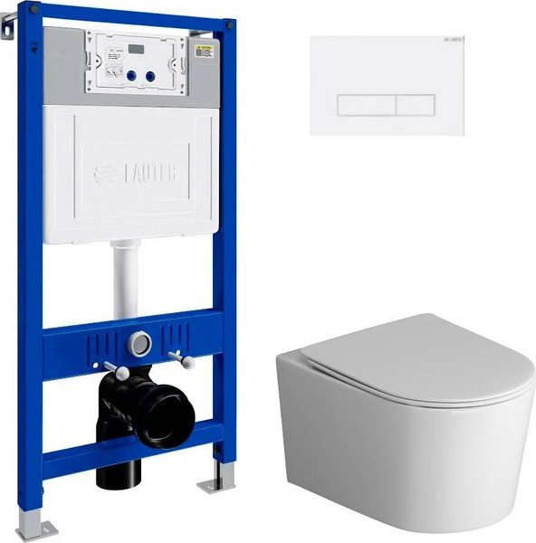 Изображение товара Унитаз подвесной с инсталляцией Grossman GR-4499SQ + Lauter 21901002 + Lauter 219702HD (белый)
