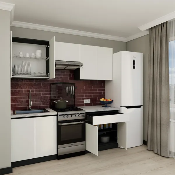 Изображение товара Кухонный гарнитур ВерсоМебель Эко-7 2.1 (белый фасадный/ст.гранит белый)