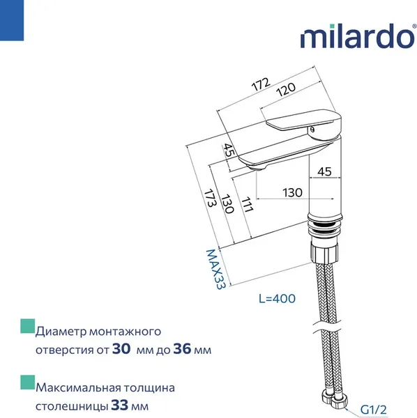 Изображение товара Смеситель Milardo Poli POLSB00M01 (хром глянцевый)