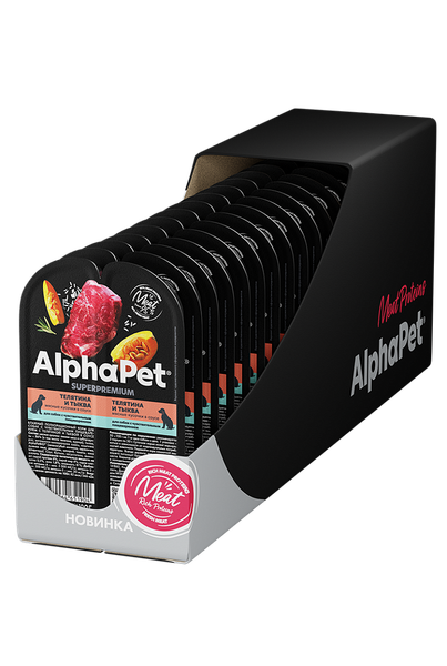 Изображение товара Влажный корм для собак AlphaPet Чувств. пищеварение с теленком и тыквой в соусе (100г)