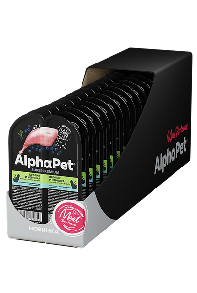 Изображение товара Влажный корм для кошек AlphaPet Чувств. пищеварение с кроликом и черникой в соусе (80г)