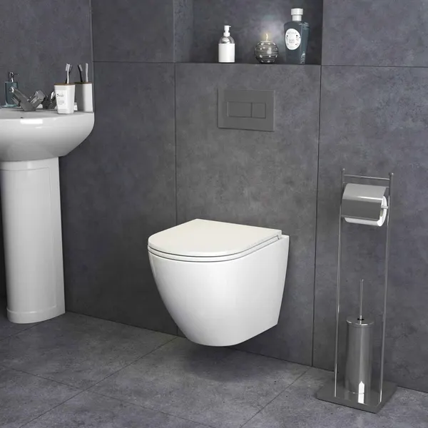 Изображение товара Унитаз подвесной с инсталляцией Grossman GR-4455SQ + Lauter 21901002 + Lauter 219702E (с сиденьем, белый)