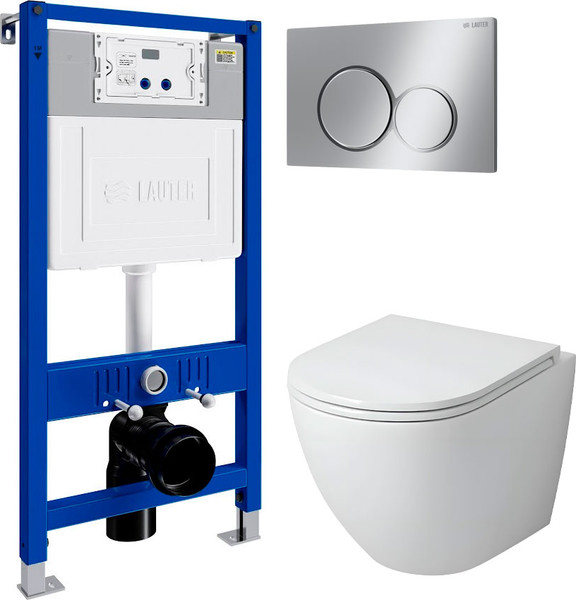 Изображение товара Унитаз подвесной с инсталляцией Grossman GR-4455SQ + Lauter 21901002 + Lauter 219701E (с сиденьем, хром)