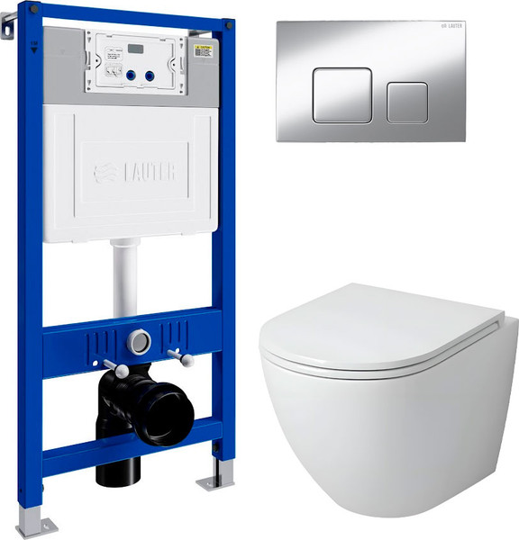 Изображение товара Унитаз подвесной с инсталляцией Grossman GR-4455SQ + Lauter 21901002 + Lauter 219701F (с сиденьем, хром)