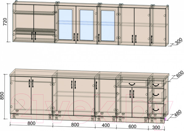 Изображение товара Кухонный гарнитур Интерлиния Мила Крафт 2.9 (дуб английский)