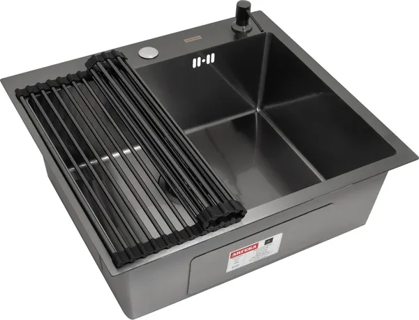 Изображение товара Мойка кухонная Arfeka ECO AR 55x50+RM AR+DS AR (Black, с дозатором и роллер-матом)