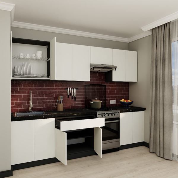 Изображение товара Кухонный гарнитур ВерсоМебель Эко-8 3.0 (белый фасадный/ст.тунис)
