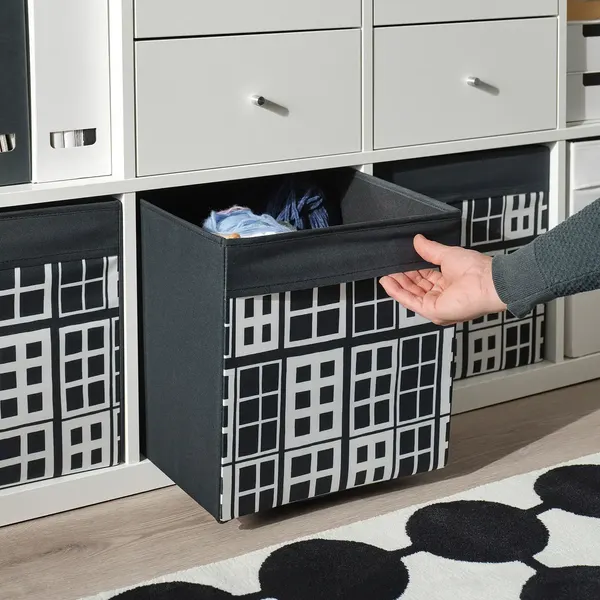 Изображение товара Коробка для хранения Ikea Drona 906.101.86 (черный/узор)