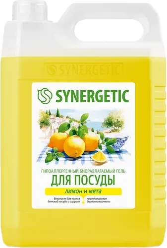 Изображение товара Средство для мытья посуды Synergetic Биоразлагаемое. Лимон и мята (5л)