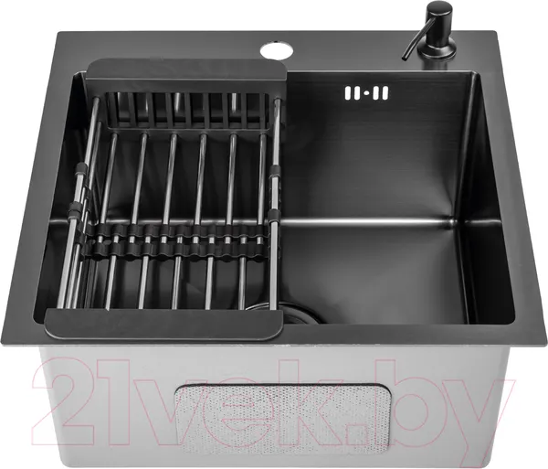 Изображение товара Мойка кухонная со смесителем Saniteco 4848 Nano + Arc (с сифоном, дозатором и коландером)