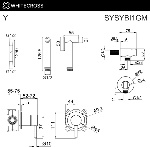 Изображение товара Гигиенический душ со смесителем Whitecross SYSYBI1GM (оружейная сталь)