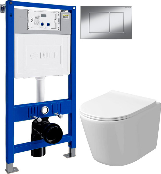 Изображение товара Унитаз подвесной с инсталляцией Grossman GR-4477SQ + Lauter 21901002 + Lauter 219701J (хром)