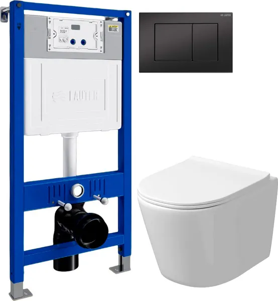 Изображение товара Унитаз подвесной с инсталляцией Grossman GR-4477SQ + Lauter 21901002 + Lauter 219704J (черный)