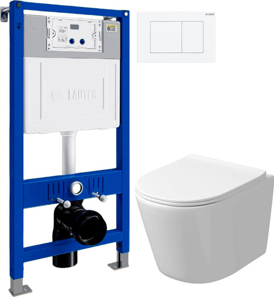 Изображение товара Унитаз подвесной с инсталляцией Grossman GR-4477SQ + Lauter 21901002 + Lauter 219702J (белый)